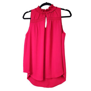 RAMY BROOK Top Womens Medium Pink RUFFLES Satin Keyhole‎ Neckline Sleeveless